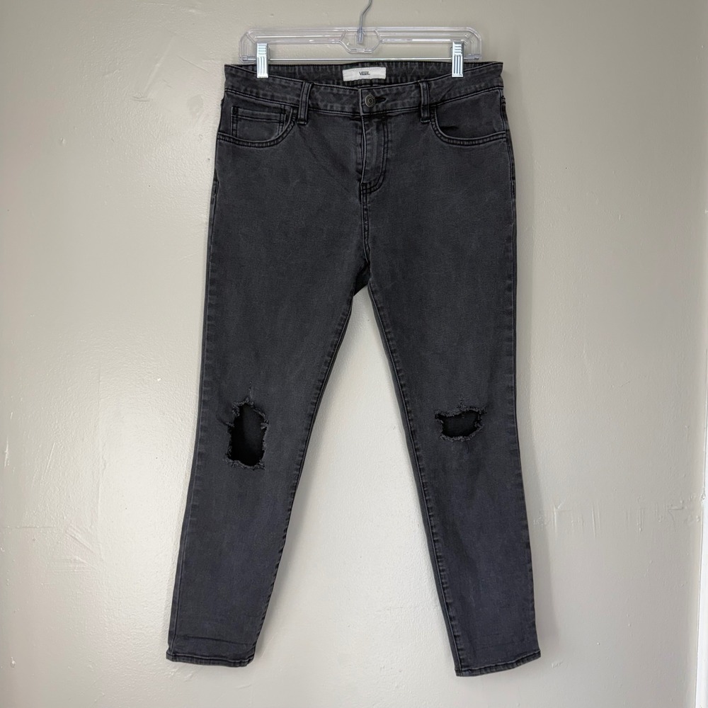 Vans Womens Skinny Jeans Faded Black Distressed Ripped Knee Skater Denim 11/30